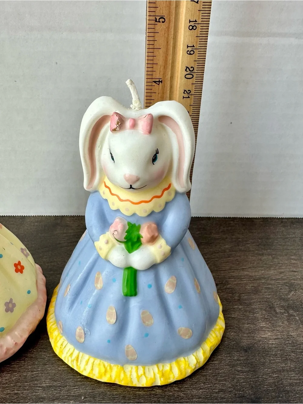 Vintage Easter Bunny Wax Candles Set of 2 Pastel Dress Unburned Retro Kitsch